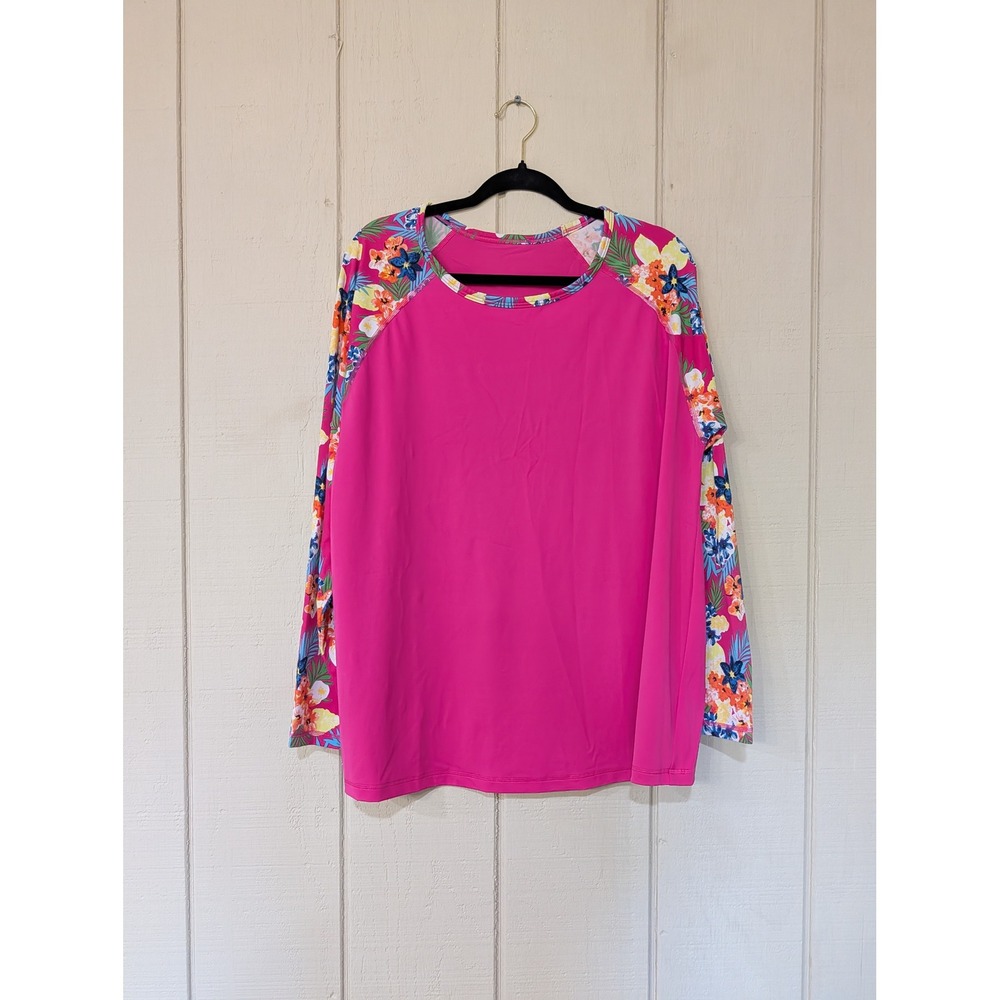 Swim by Cacique Womens Pink Floral Long Sleeve Rash Guard Swim Top Size 20